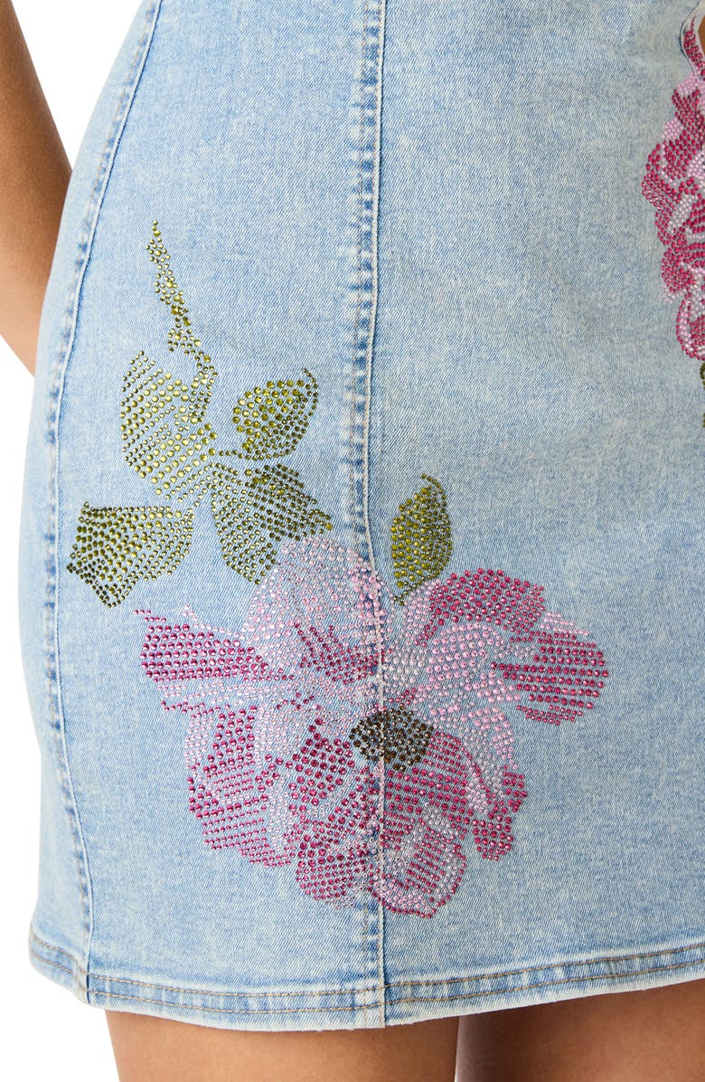 Steve Madden Gisella Embellished Flower Denim Minidress, Alternate, color, Seabreeze Blue