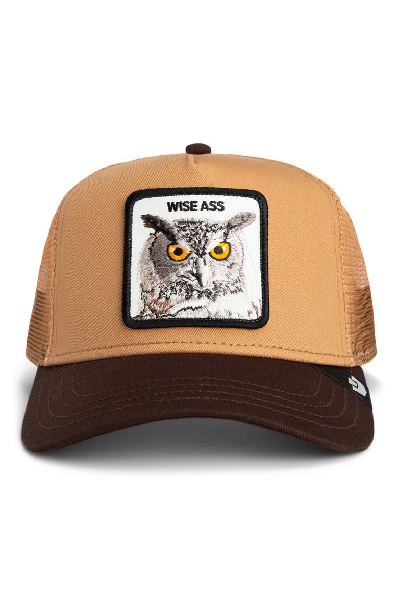 Wise Ass Owl Patch Snapback Trucker Hat, Alternate, color, HEAT / GROUND