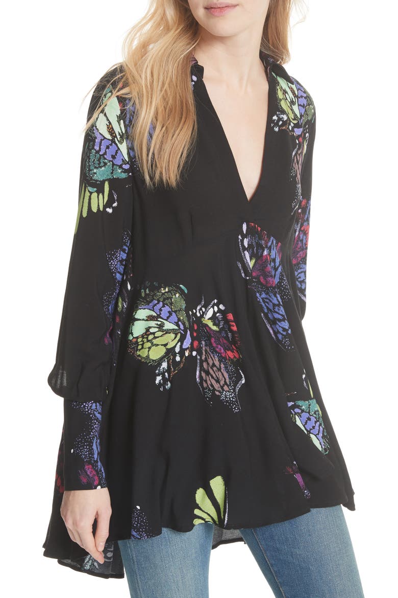 Field of Butterflies Tunic, Main, color, BLACK
