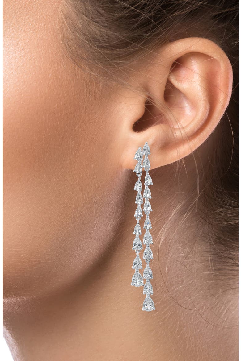 Pear Cut Cubic Zirconia Double Row Drop Earrings, Alternate, color, SILVER