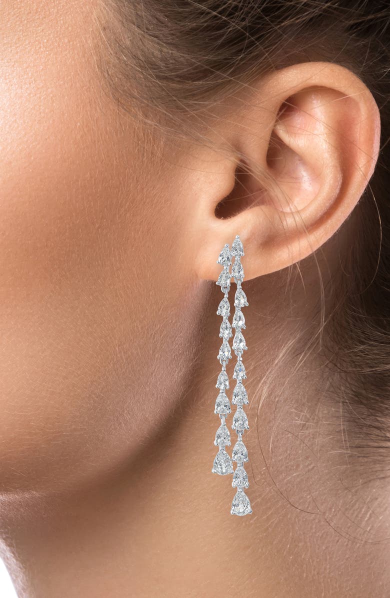 CZ by Kenneth Jay Lane Pear Cut Cubic Zirconia Double Row Drop Earrings, Alternate, color,
