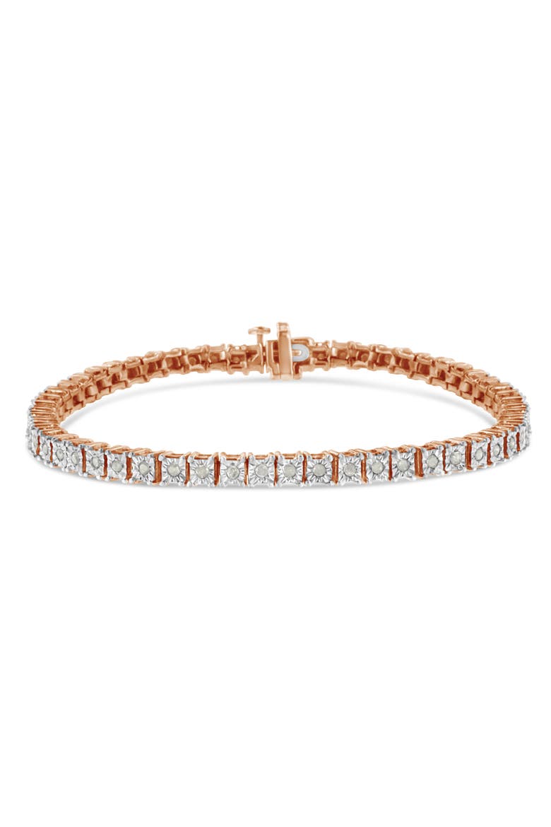 Silver 1.0 Ctw Rustic Diamond Square Frame Miracle-Set Tennis Bracelet, Main, color, Rose Gold over Silver