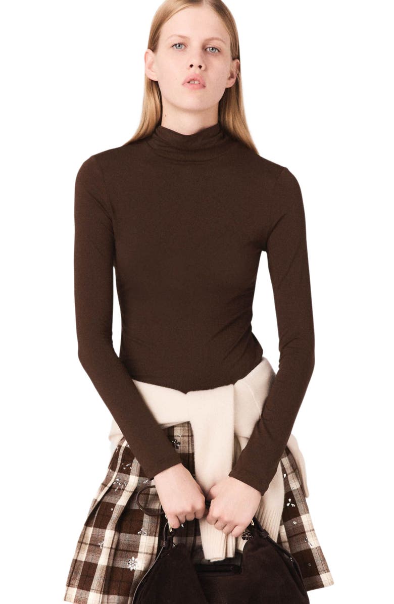 maje Roll neck T-shirt, Alternate, color, Dark Brown