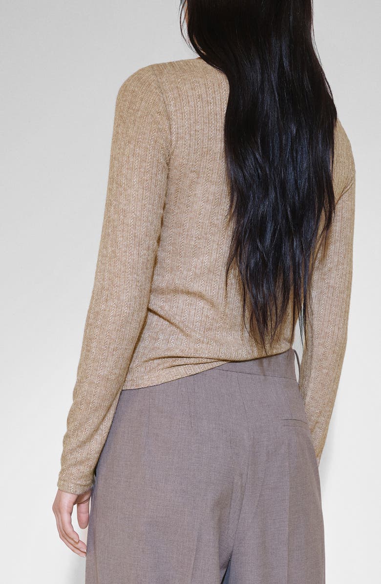 MANGO Pointelle Long Sleeve T-Shirt, Alternate, color, Light/ Pastel Brown