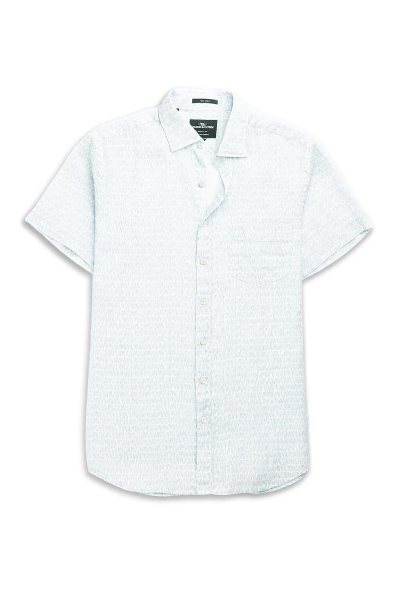 Glenene Sports Fit Microprint Short Sleeve Linen Button-Up Shirt, Alternate, color, DUSK