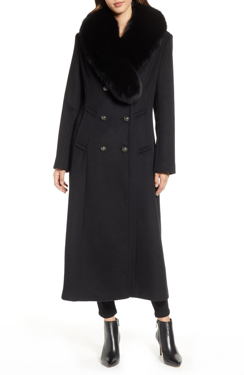 1 Madison Double Breasted Military Wool Coat with Genuine Fox Fur Shawl, Alternate, color,