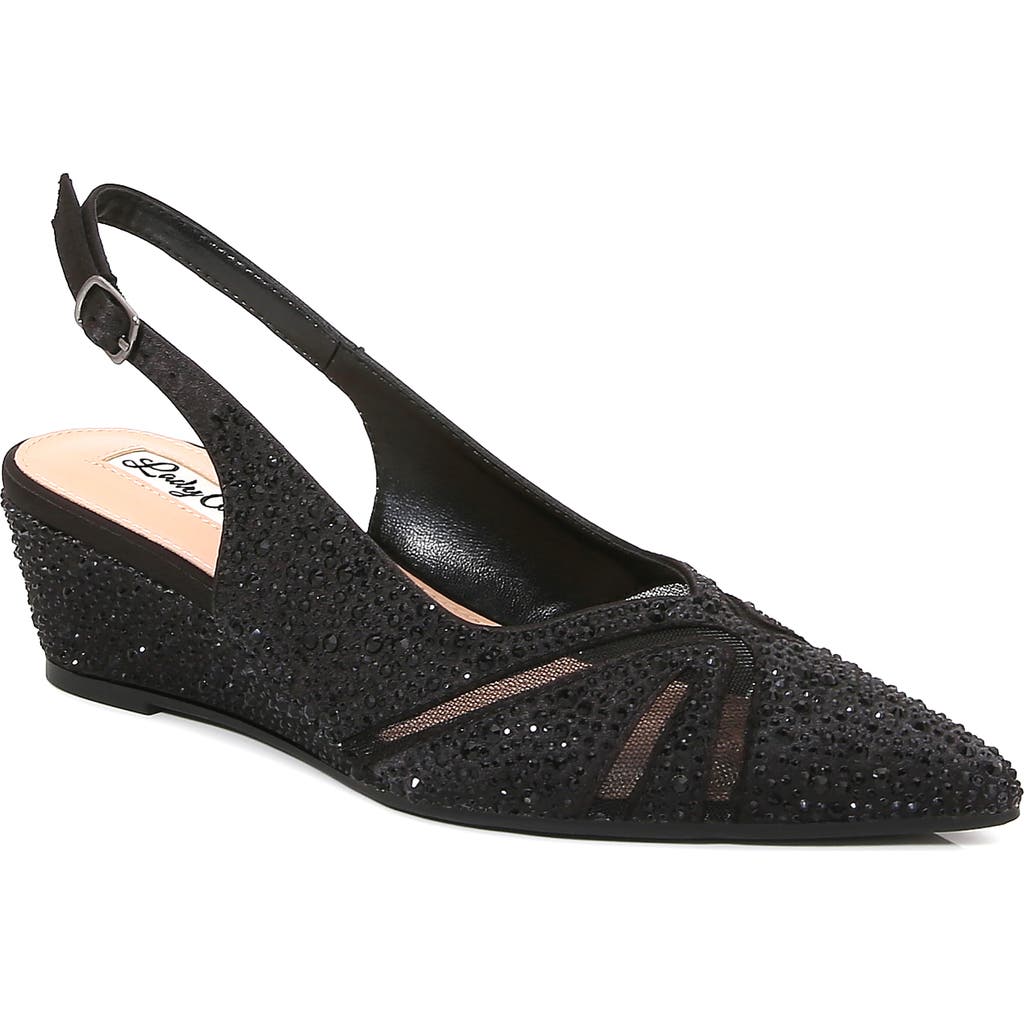 Lady Couture Mesh Rhinestone Slingback Wedge Heel Pump In Black