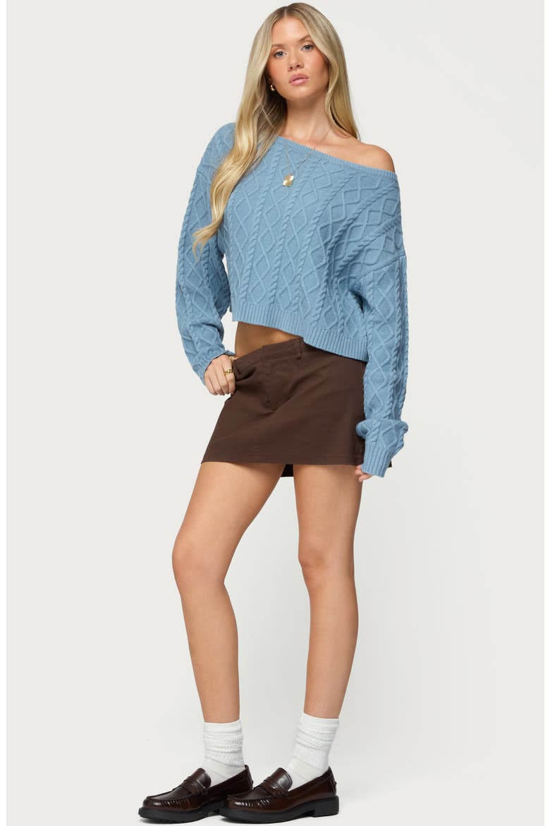 Cable Off the Shoulder Sweater, Alternate, color, BLUE