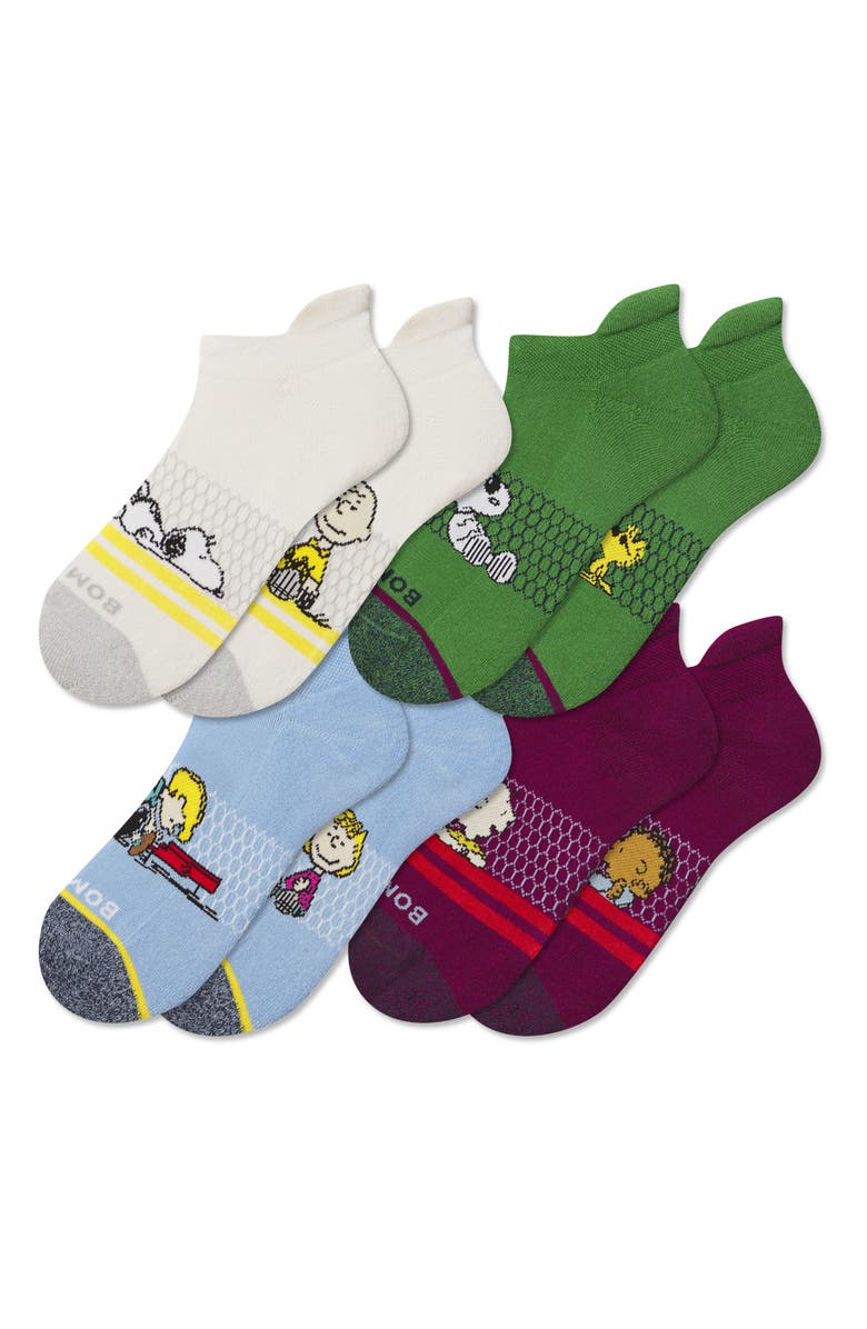 Bombas Peanuts<sup>®</sup> Assorted 4-Pack Ankle Socks, Main, color, Peanuts Mix