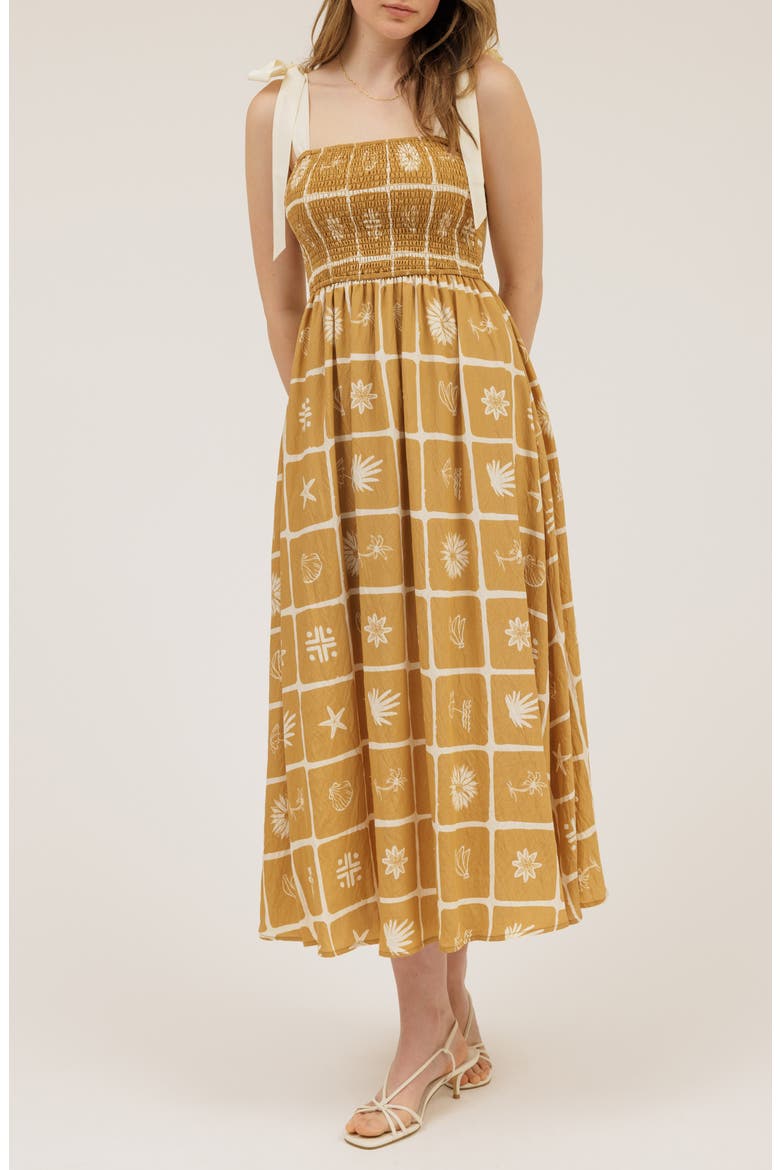 Shoulder Tie Midi Dress, Main, color, KHAKI