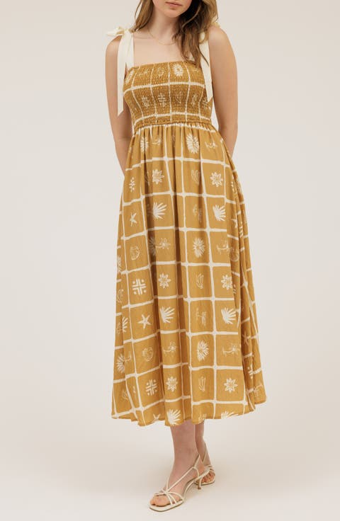 Shoulder Tie Midi Dress