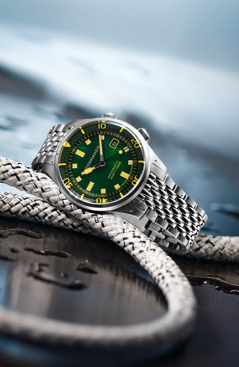 SPINNAKER The Bradner Pearl Diver Emerald Tide Automatic Bracelet Watch, 42mm, Alternate, color, Green