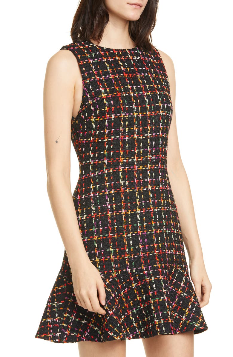 Alice + Olivia Sonny Tweed Ruffle Skater Dress, Alternate, color, 