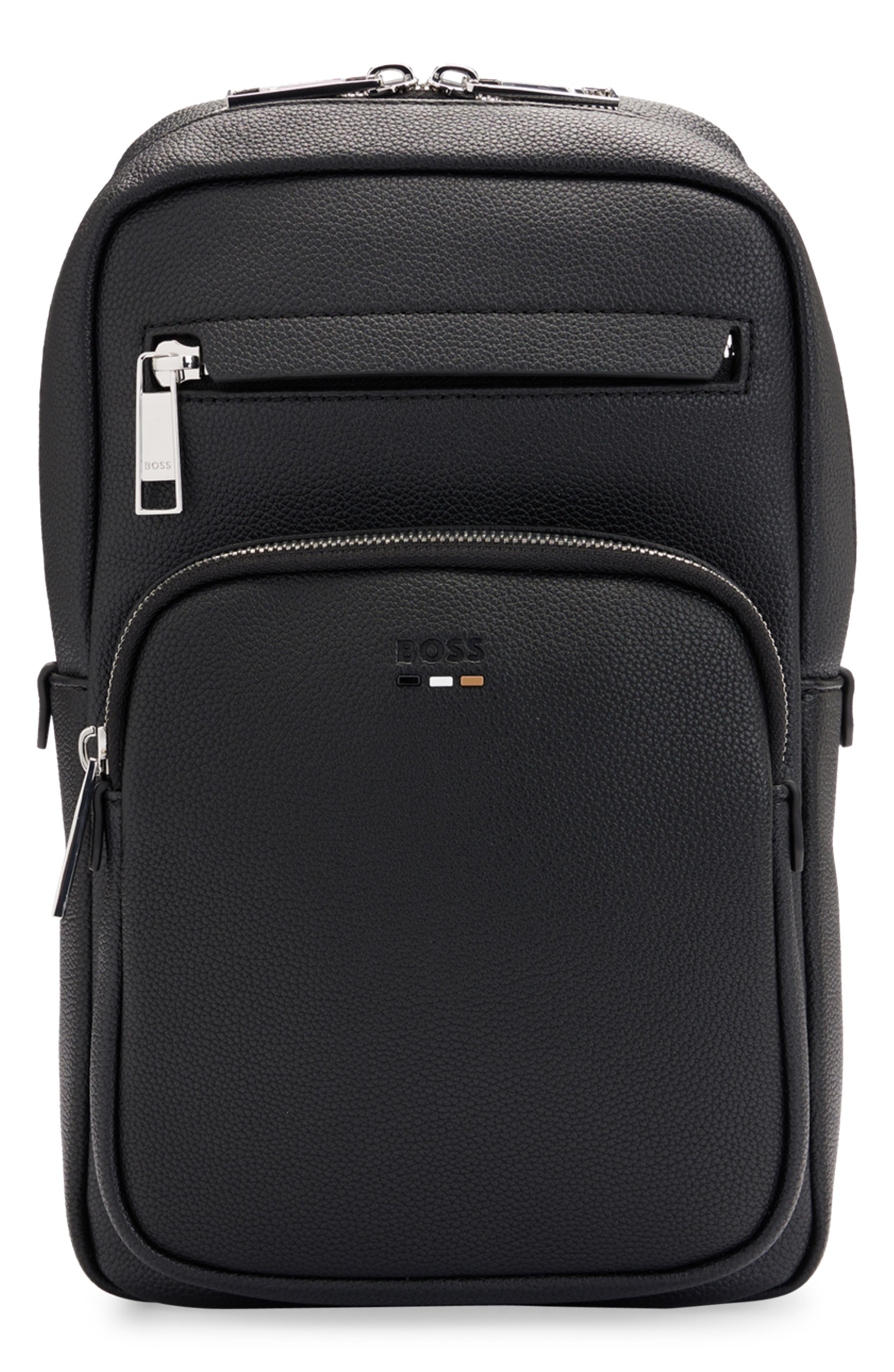 HUGO Ray Faux Leather Sling Bag, Main, color, Black