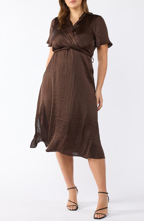 Estelle Mirage Oasis Rumple Satin Midi Dress In Chocolate