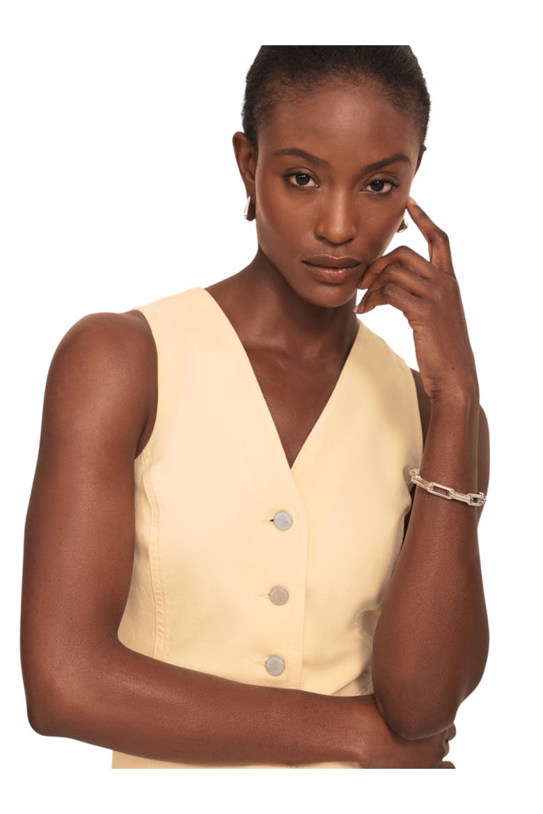 Denim V Neck Waistcoat, Alternate, color, Yellow