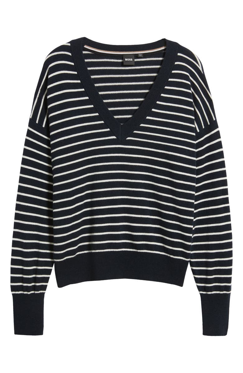 BOSS Stripe Wool & Cashmere V-Neck Sweater, Alternate, color, 