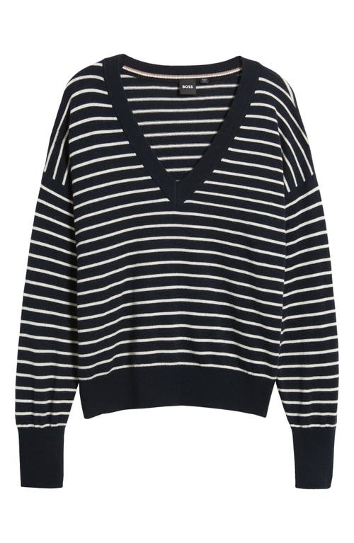 Hugo Boss Boss Stripe Wool & Cashmere V-neck Sweater In Black Stripe