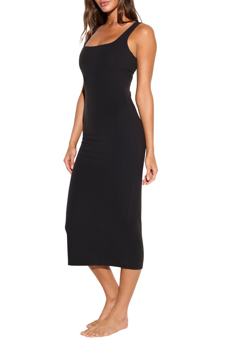 Anima Square Neck Midi Dress, Alternate, color, BLACK