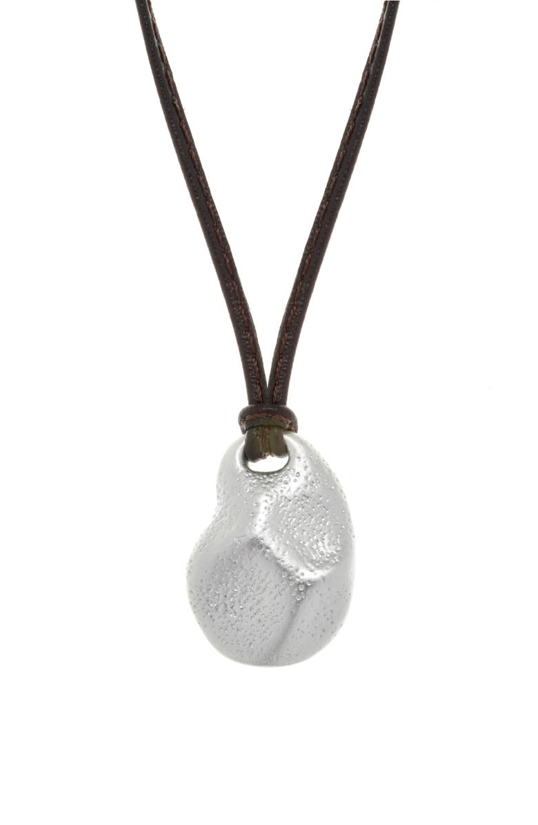 Reiss Leather Cord Pendant Necklace, Alternate, color, Silver Tone / Brown