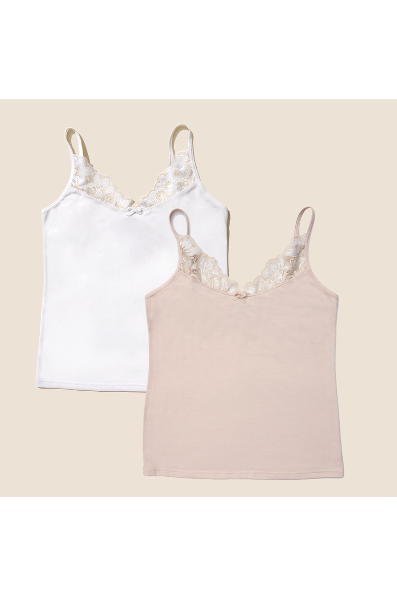 Luna Lace Cotton Cami 2-Pack, Main, color, Buff and White