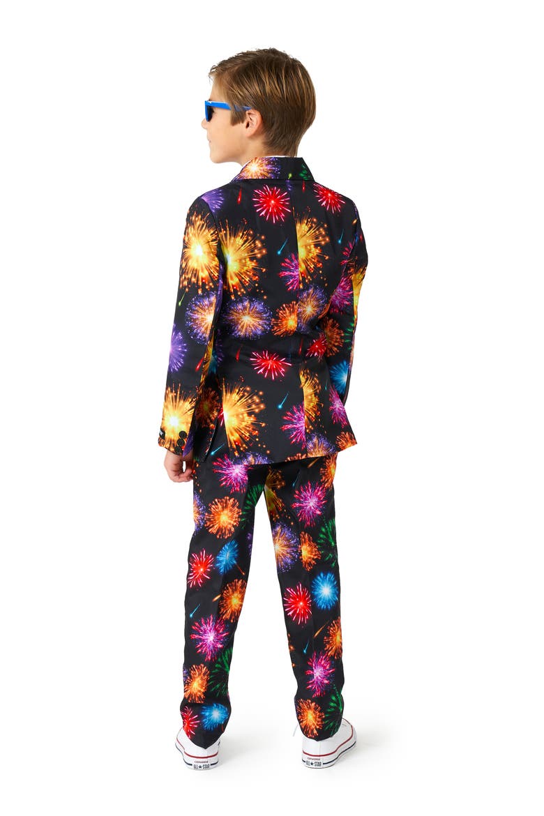 Kids' Suitmeister Fireworks Two-Piece Suit with Tie, Alternate, color, BLACK