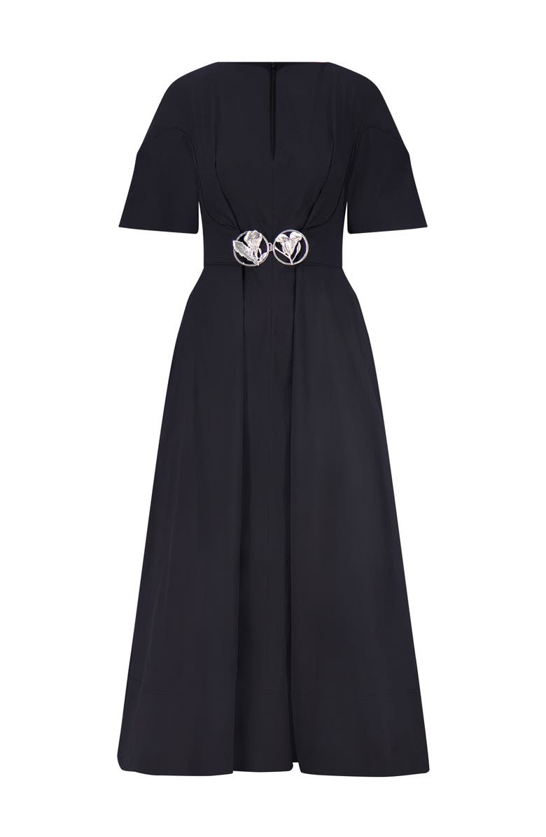 Lela Rose Cotton Poplin Buckle Shirtdress, Main, color, Black