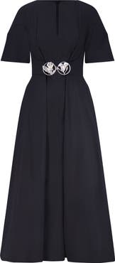 Lela Rose Cotton Poplin Buckle Shirtdress