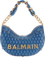 Balmain 1945 Soft Moon Quilted Denim Hobo Bag