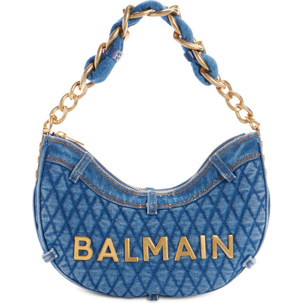 Balmain 1945 Soft Moon Quilted Denim Hobo Bag In 6ff Denim