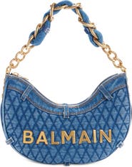 Balmain 1945 Soft Moon Quilted Denim Hobo Bag