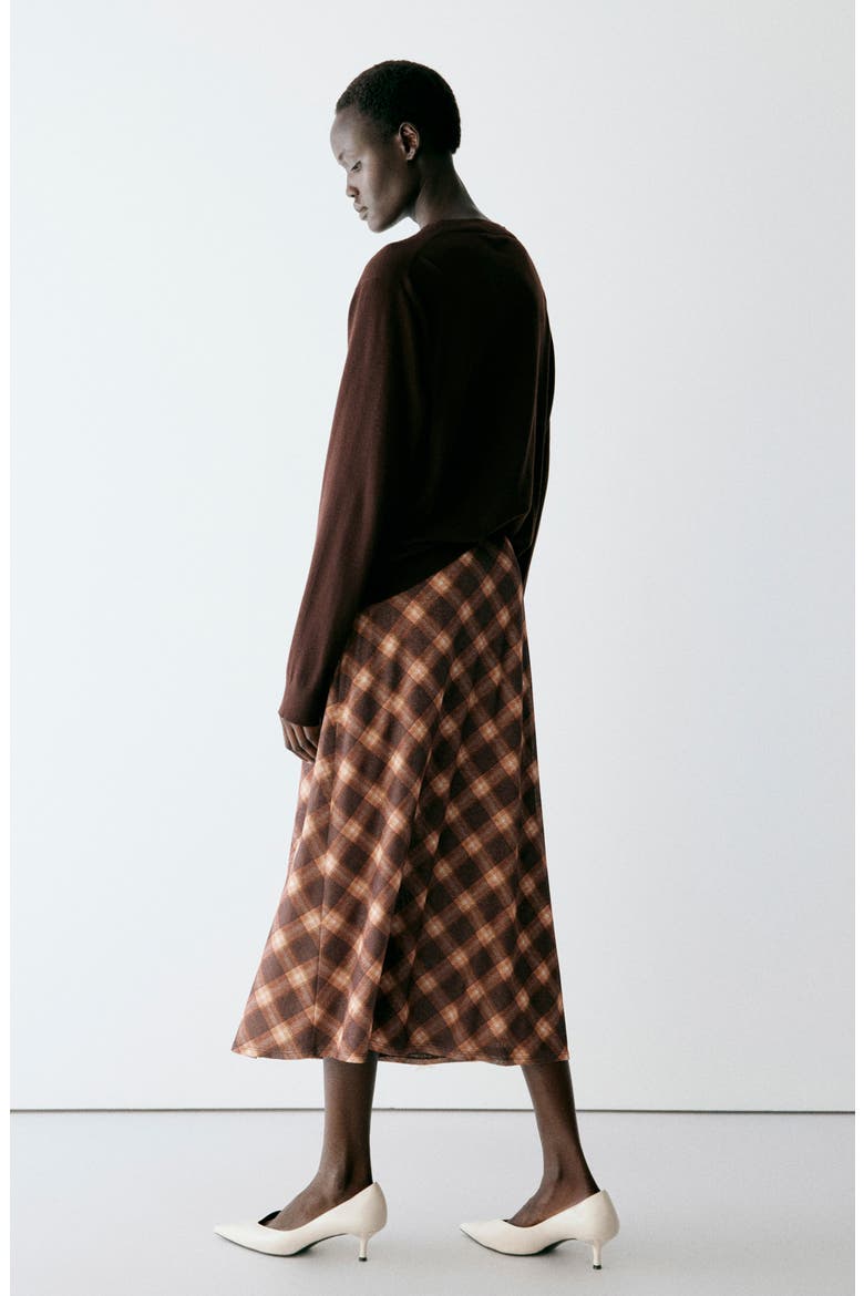 Plaid Midi Skirt, Alternate, color, BROWN