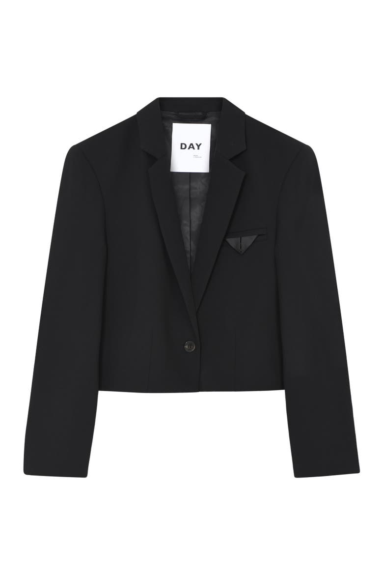 Edie Cropped Gabardine Blazer, Alternate, color, Black