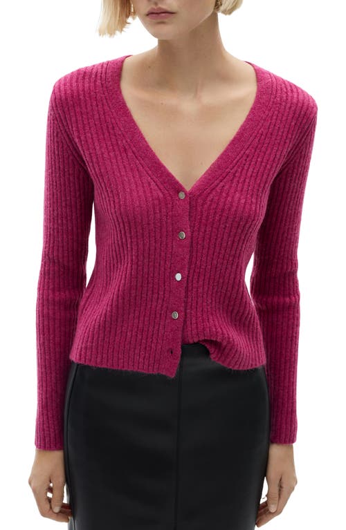 Mango Metallic Rib Cardigan In Fuchsia