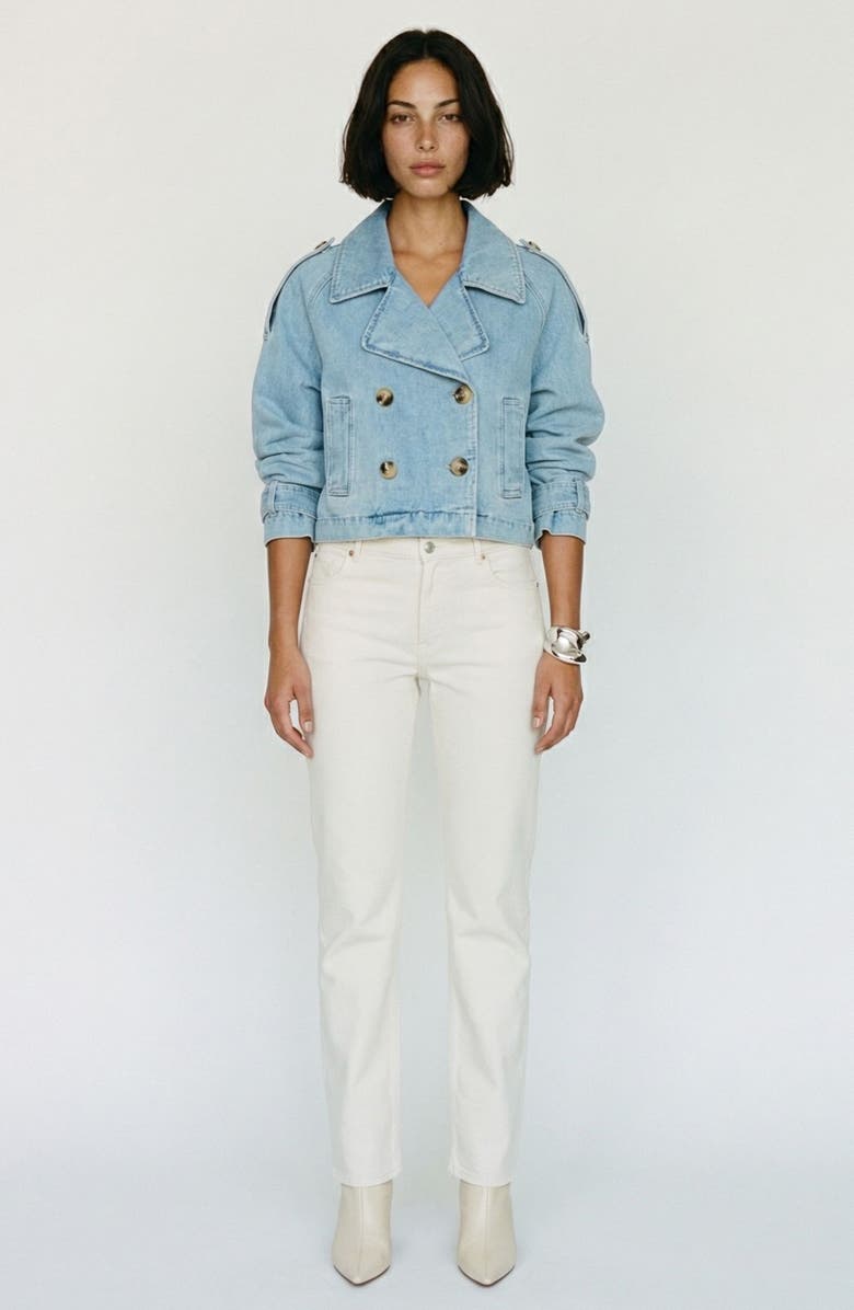 VERO MODA Vmlelou Short Trench Coat, Alternate, color, Light Blue Denim