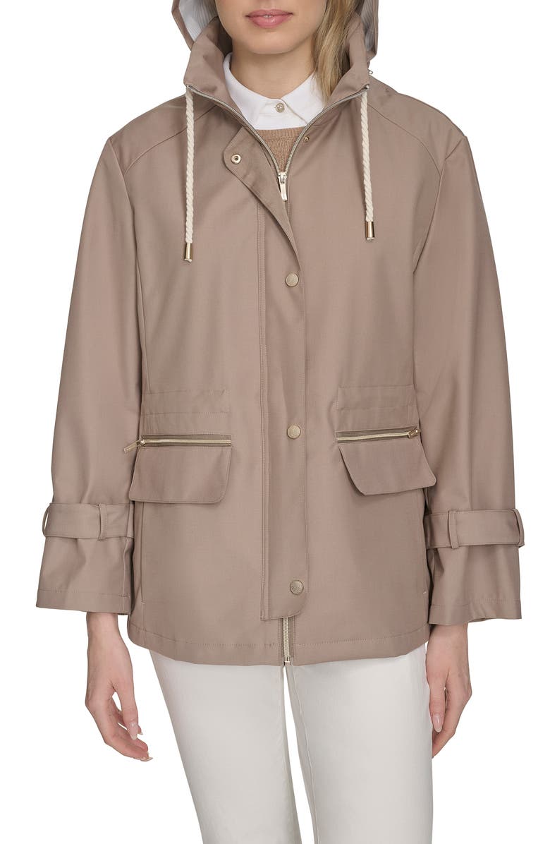 Cole Haan Signature Hooded Oversize Rain Jacket, Alternate, color, Light Taupe
