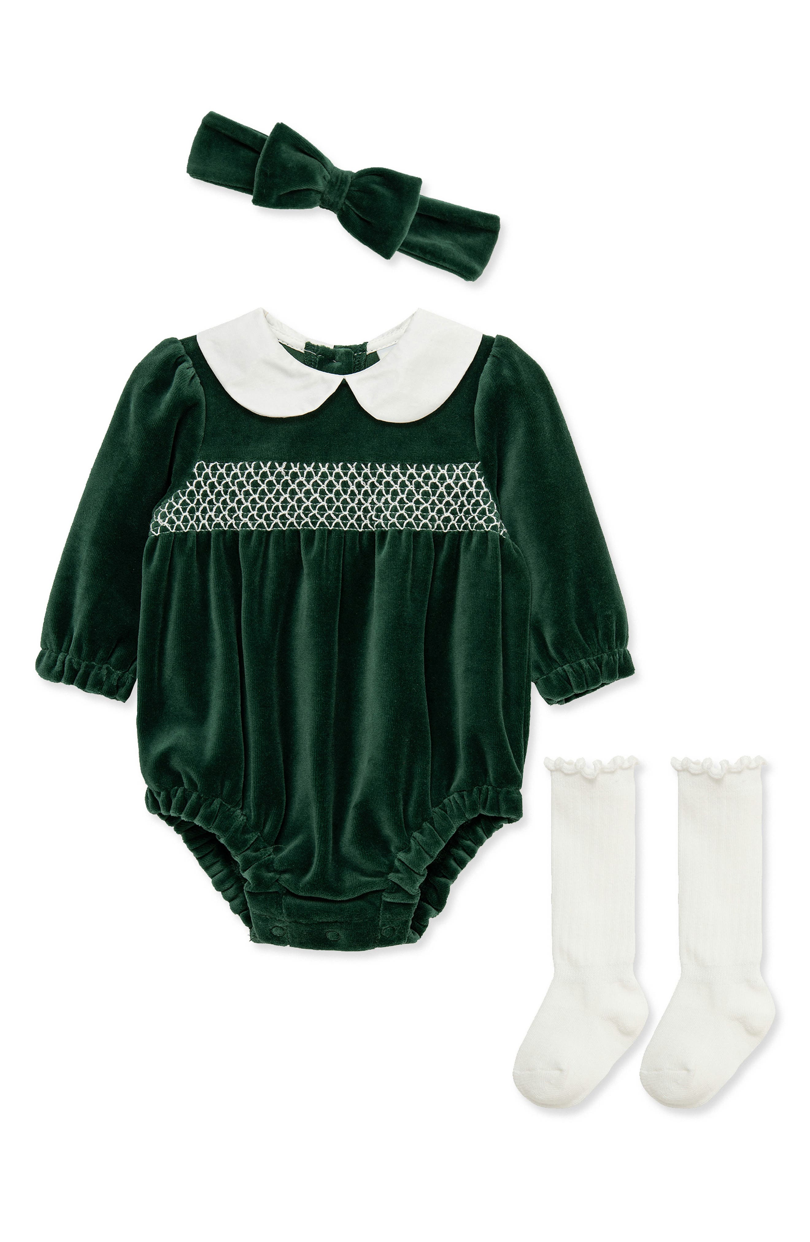 Velour Smocked Romper Set