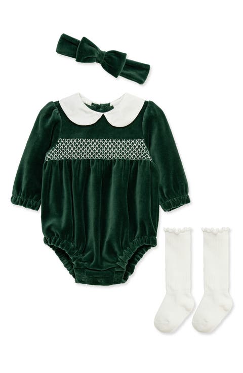 Velour Smocked Romper Set