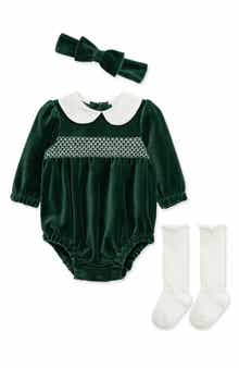 Velour Smocked Romper Set