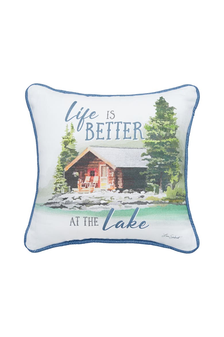 Life Is Better At The Lake Printed Small/Petite Accent Pillow 10" x 10", Main, color, Blue