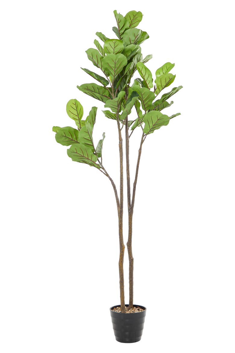Green Faux Foliage Artificial Fiddle Fig Leaf Tree, Alternate, color, GREEN