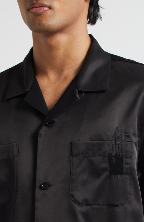 Sacai Where The Wild Things Are Embroidered Satin Camp Shirt In Black