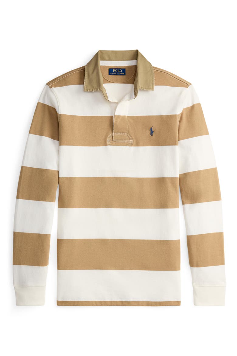 Classic Fit Khaki Collar Rugby Shirt, Alternate, color, CAFE TAN/ TROPHY CREAM