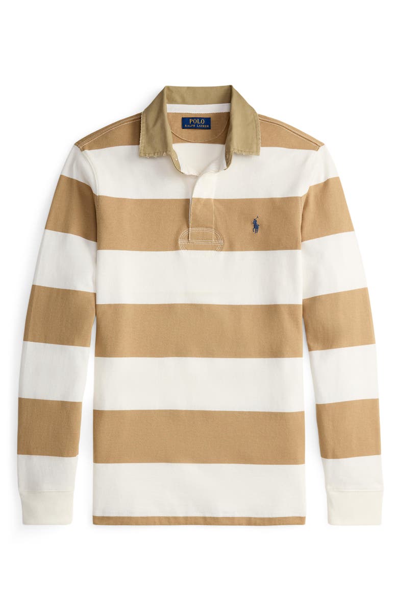 Polo Ralph Lauren Classic Fit Khaki Collar Rugby Shirt, Alternate, color, Cafe Tan/ Trophy Cream