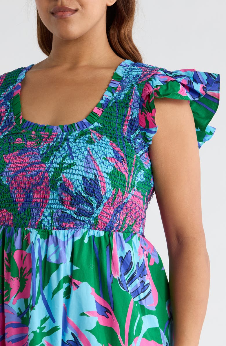 SUGARLIPS Raylee Floral Wendy Smocked Midi Sundress, Alternate, color, Kelly-Blue-Multi