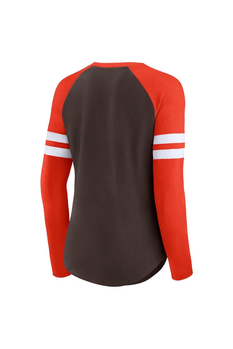 Women's Fanatics Branded Brown/Orange Cleveland Browns True to Form Raglan Lace-Up V-Neck Long Sleeve T-Shirt, Alternate, color, Brown
