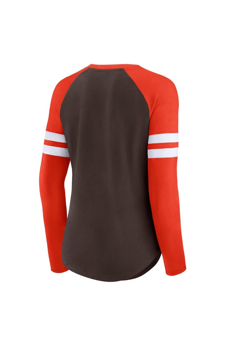 FANATICS Women's Fanatics Branded Brown/Orange Cleveland Browns True to Form Raglan Lace-Up V-Neck Long Sleeve T-Shirt, Alternate, color,