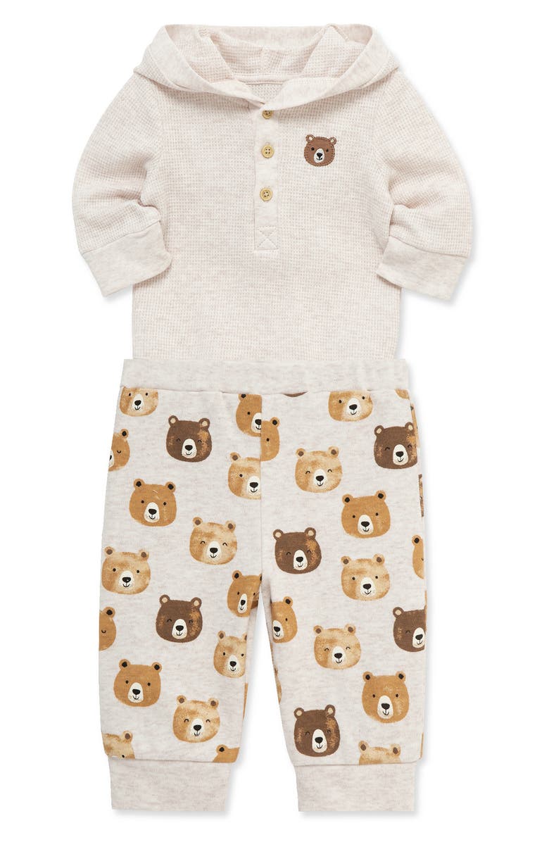 Little Me Bear Hooded Bodysuit & Joggers Set, Alternate, color, Oatmeal