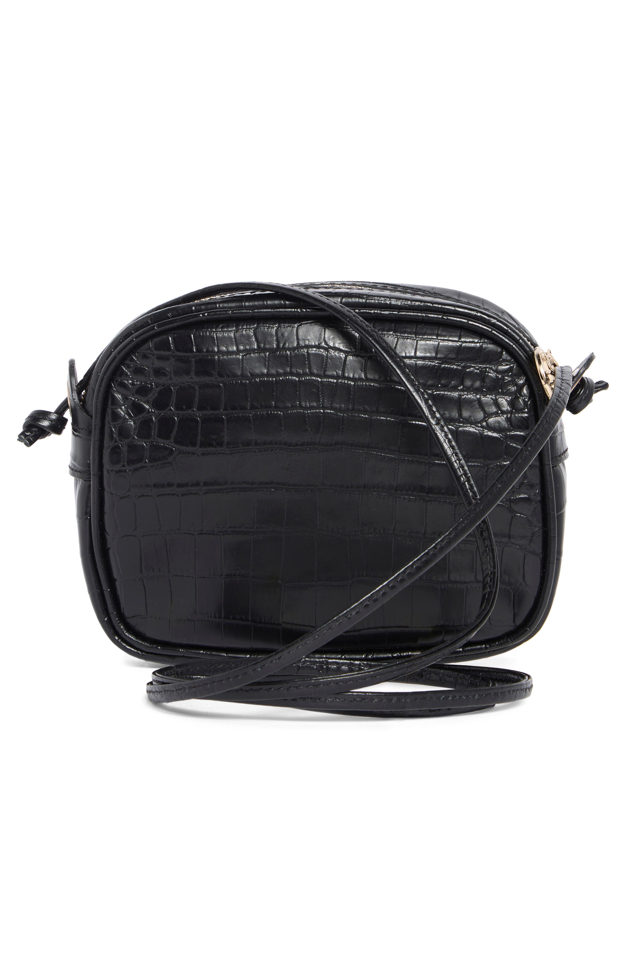 Longchamp 1980 Croc Embossed Small Crossbody Bag, Alternate, color, Black