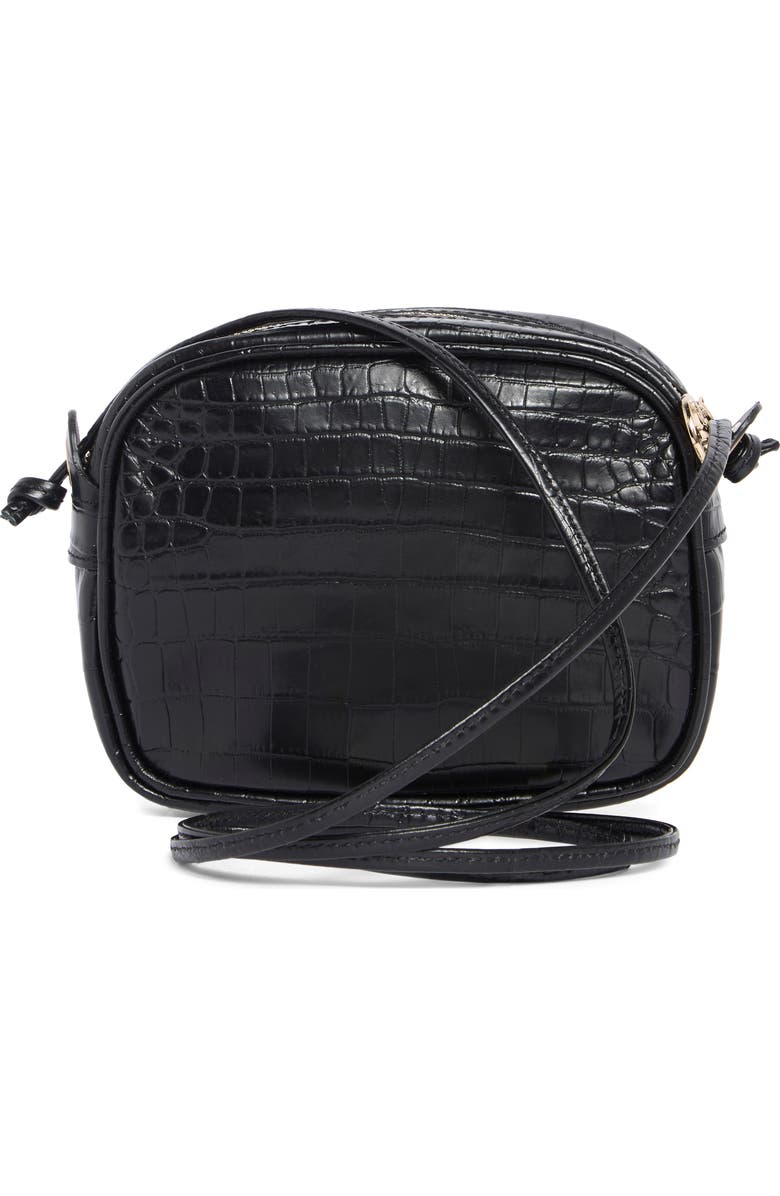 Longchamp 1980 Croc Embossed Small Crossbody Bag, Alternate, color, Black